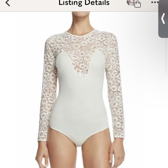For Love And Lemons Tops - For Love and Lemons White Lace Crochet Daisy Long Sleeve One Piece Open Back